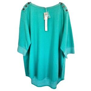 Jane and Delancey Women's Blouse Top Vintage Look 3/4 Sleeve Plus Size 2X Teal